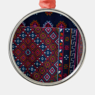 Ornement Rond Argenté Tapis bhoutanais