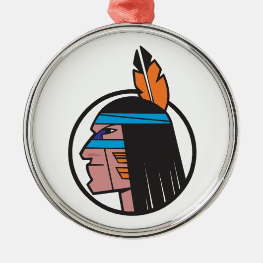 Ornement Rond Argenté Tête indienne de guerrier (Devant)