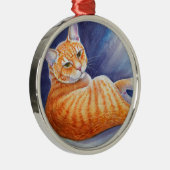 Ornement Rond Argenté Tigg l'Orange Tabby Cat (Droite)
