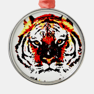Ornement Rond Argenté Tigre sauvage