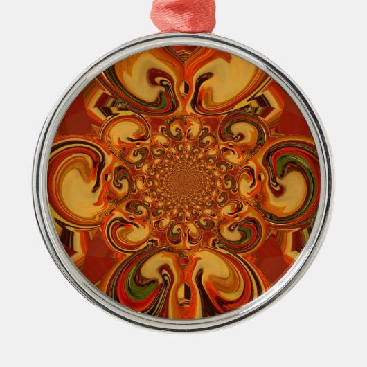 Ornement Rond Argenté Tons Motifs tourbillonnants Orange, Brown, vert (Devant)
