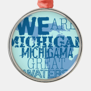 Ornement Rond Argenté Tribal Michigan Michigama Great Waters vers le nor