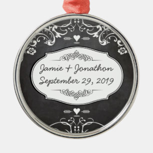 Ornement Rond Argenté Typographie de tableau noir pour mariages