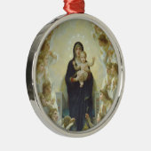 Ornement Rond Argenté Vierge Marie avec Bébé Jésus et Anges (Droite)