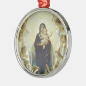 Ornement Rond Argenté Vierge Marie avec Bébé Jésus et Anges (Gauche)