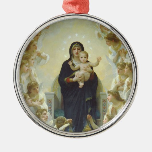 Ornement Rond Argenté Vierge Marie avec Bébé Jésus et Anges (Devant)