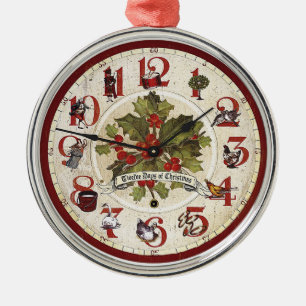 Ornement Rond Argenté Vintage 12 Jours d'ornement de Noël
