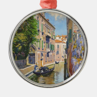Ornement Rond Argenté Vintage Grand Canal Gondolas Venise Italie Voyage