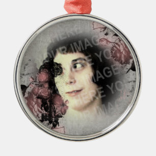 Ornement Rond Argenté Votre Photo Vieille Clé Et Roses