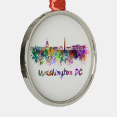 Ornement Rond Argenté Washington DC skyline in watercolor (Droite)