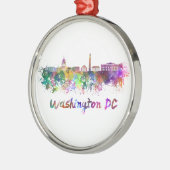 Ornement Rond Argenté Washington DC skyline in watercolor (Gauche)