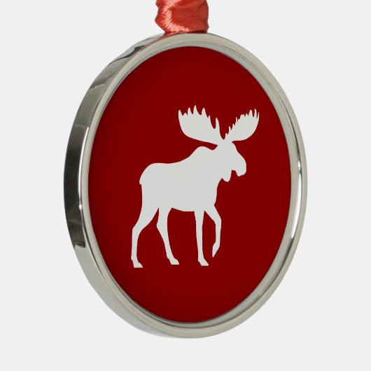 Ornement Rond Argenté White Moose ISlhouette en Noël rouge (Droite)
