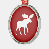 Ornement Rond Argenté White Moose ISlhouette en Noël rouge (Gauche)