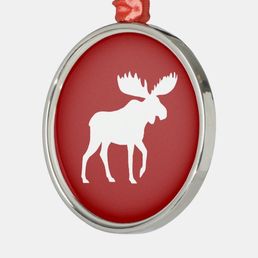 Ornement Rond Argenté White Moose ISlhouette en Noël rouge (Gauche)
