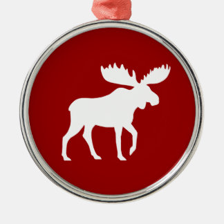 Ornement Rond Argenté White Moose ISlhouette en Noël rouge