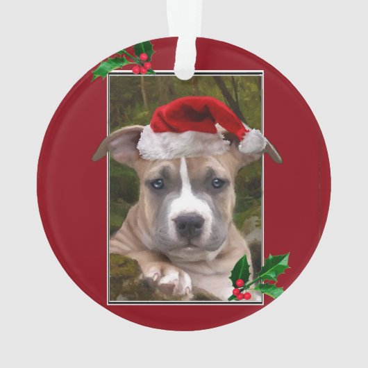 Ornement rond de chiot de Pitbull de Noël (dos)