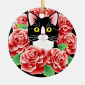 Ornement rond de minou rose mignon d'amour de chat (Devant)