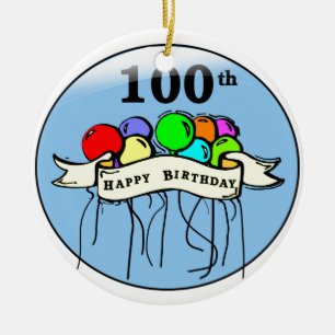 Ornement Rond En Céramique 100th ballons heureux d'anniversaire