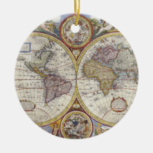 Ornement Rond En Céramique 1626 cartes vintages du monde