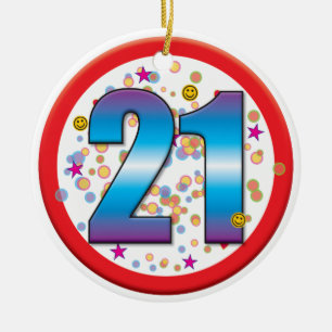 Ornement Rond En Céramique 21ème Anniversaire v2