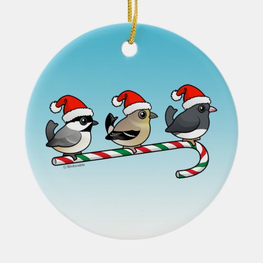 Ornement Rond En Céramique 3 oiseaux chanteurs de Noël (Devant)