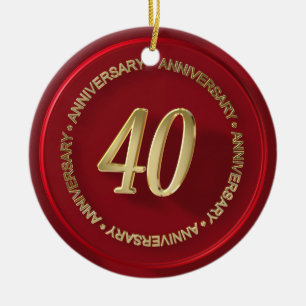 Ornement Rond En Céramique 40e anniversaire sceau de cire rouge