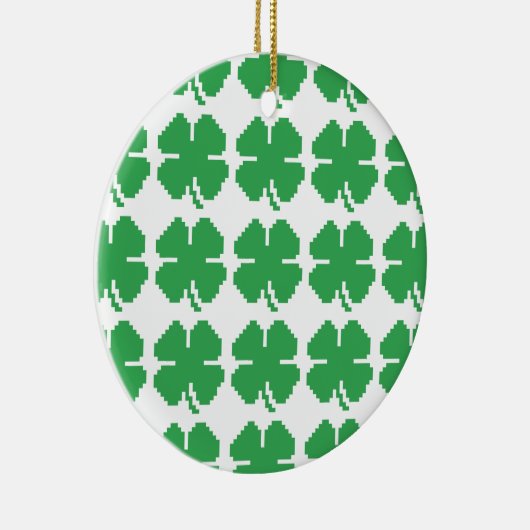 Ornement Rond En Céramique 8 bits Pixel Lucky Four Leaf Clocher (Droite)