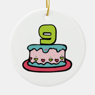 Ornement Rond En Céramique 9 ans d'anniversaire pour Birthday Cake