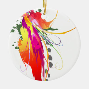 Ornement Rond En Céramique Abstrait Oiseau de Paradise Paint Splatters