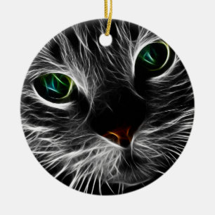 Ornement Rond En Céramique Abstrait Visage Kitty blanc Fractal Kitty