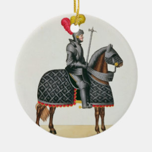 Ornement Rond En Céramique Adoubez dans l'armure sur son cheval, plat 'd'un