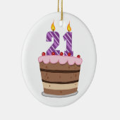 Ornement Rond En Céramique Âge 21 sur le gâteau d'anniversaire (Droite)