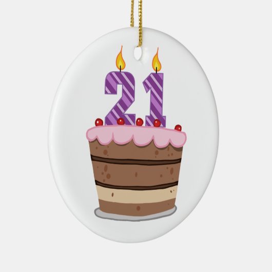 Ornement Rond En Céramique Âge 21 sur le gâteau d'anniversaire (Droite)