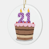 Ornement Rond En Céramique Âge 21 sur le gâteau d'anniversaire (Gauche)