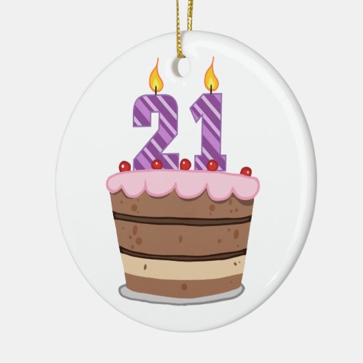 Ornement Rond En Céramique Âge 21 sur le gâteau d'anniversaire (Gauche)