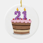 Ornement Rond En Céramique Âge 21 sur le gâteau d'anniversaire (Dos)