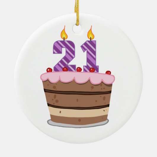 Ornement Rond En Céramique Âge 21 sur le gâteau d'anniversaire (Dos)