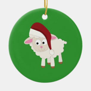 Ornement Rond En Céramique Agneau de Noël