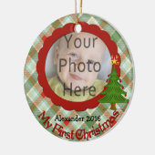 Ornement Rond En Céramique Agréable Plaid Baby's First Christmas Ornament (Gauche)
