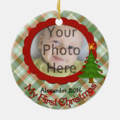 Ornement Rond En Céramique Agréable Plaid Baby's First Christmas Ornament (Dos)