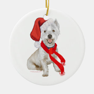 Ornement Rond En Céramique Aide de Westie Père Noël