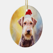Ornement Rond En Céramique Airedale Chien Noël Santa Hat Art Portrait (Droite)