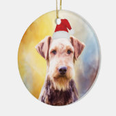 Ornement Rond En Céramique Airedale Chien Noël Santa Hat Art Portrait (Gauche)