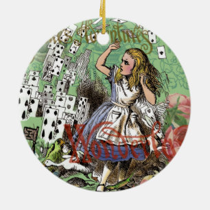 Ornement Rond En Céramique alice cartes merveilleux chapeau lapin