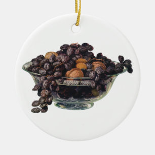 Ornement Rond En Céramique Aliments Anciens, Noix et Amandes, Fruits et Noix