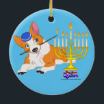 Ornement Rond En Céramique Allumage de l'ornement de Menorah-<br><div class="desc">Hanoukka heureux !</div>