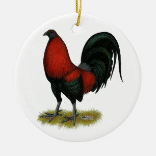 Ornement Rond En Céramique American Game BB Black Red Rooster