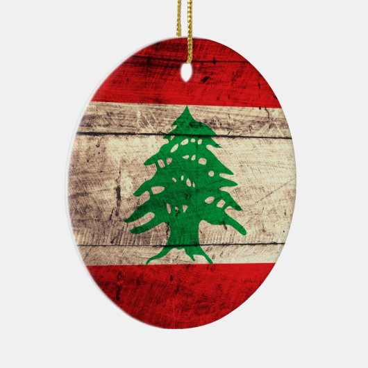 Ornement Rond En Céramique Ancien drapeau en bois labanon (Droite)