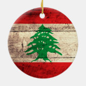 Ornement Rond En Céramique Ancien drapeau en bois labanon (Dos)