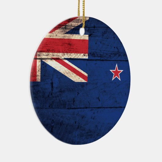 Ornement Rond En Céramique Ancien drapeau néo-zélandais en bois (Droite)